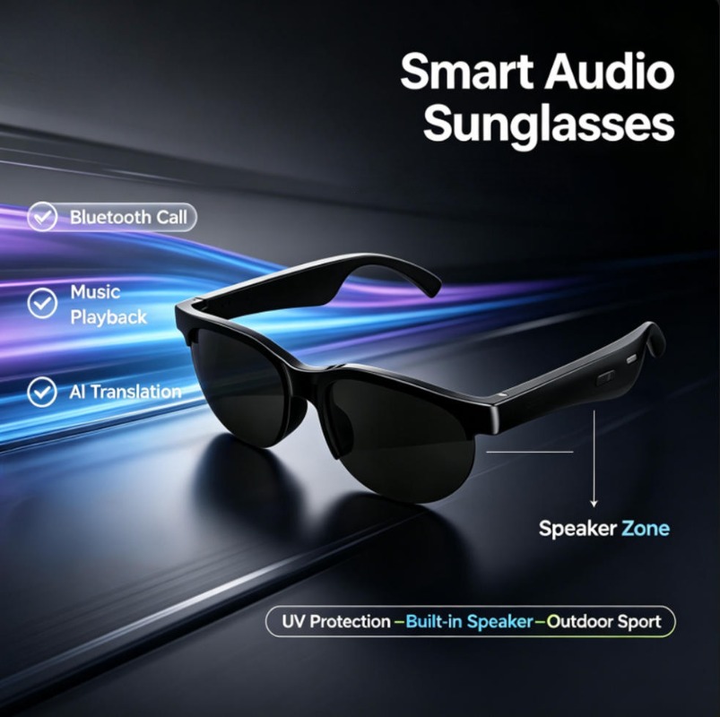 Smart Glasses Lens - แว่นตากันแดดอัจฉริยะพร้อมระบบเสียง รองรับการโทรผ่านบลูทูธ แปลภาษาด้วย AI ระบบเสียงแบบเปิดหู ป้องกันรังสียูวี